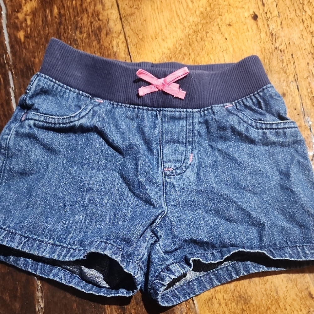 Denim Blue Kids Shorts with Pink Bow